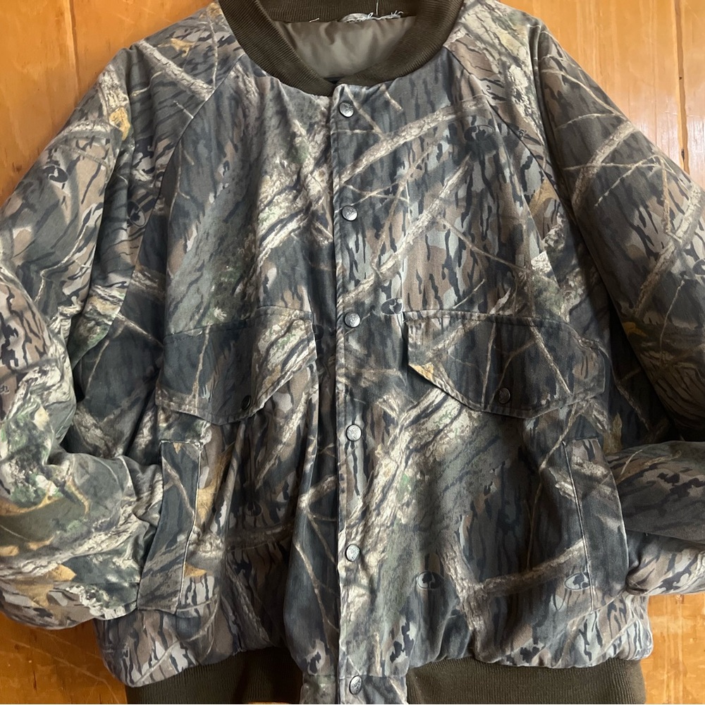 Vintage trophy club mens xl camo puffer hunting jacket mossy oak pattern